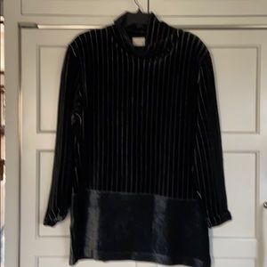 Black soft velour top with white stripes